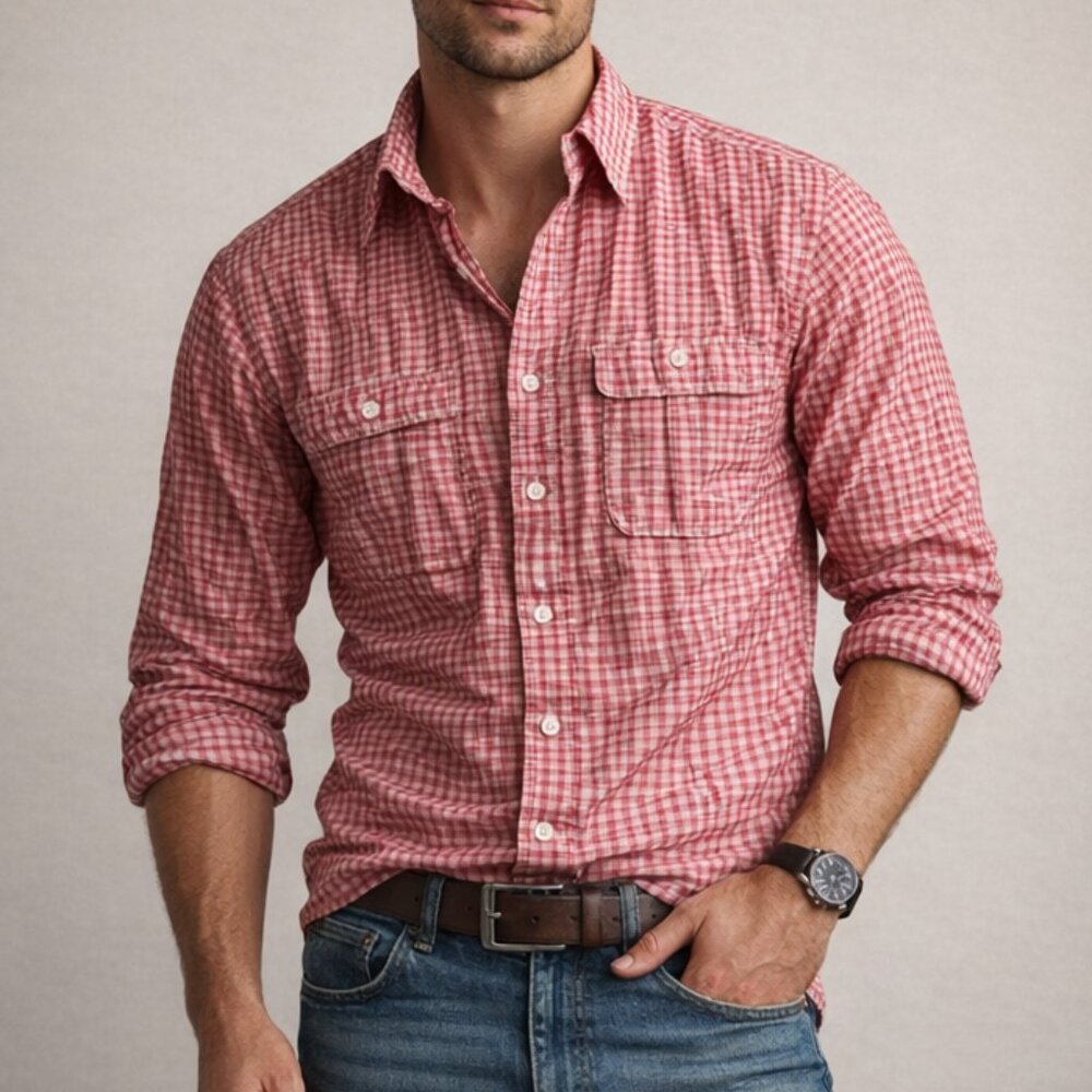 Vintage Christian Dior Monsieur Red Gingham Button Down Shirt‎ Small Preppy